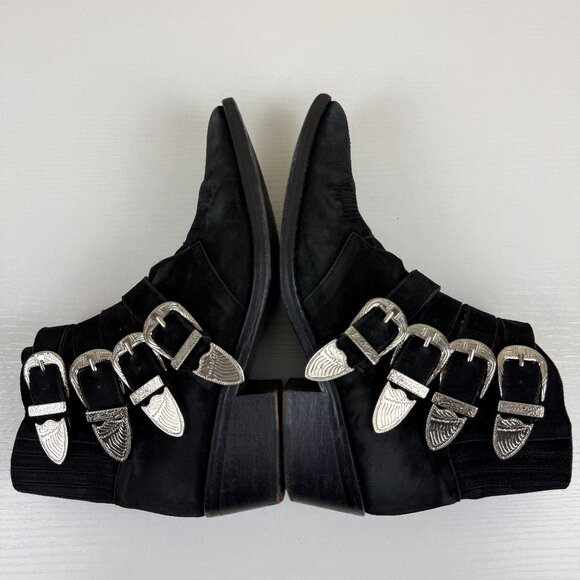 Toga Pulla Western Buckle Black Suede Ankle Boots - Picture 6 of 16